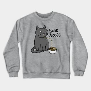 Cute funny cat eating noodles with Send Noods quote modern minimal cartoon Digital Illustration Crewneck Sweatshirt